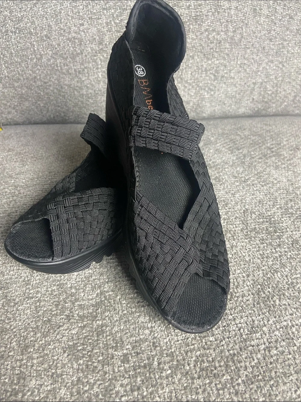 bernie mev. Black Woven Slip-On wedges size 7.5